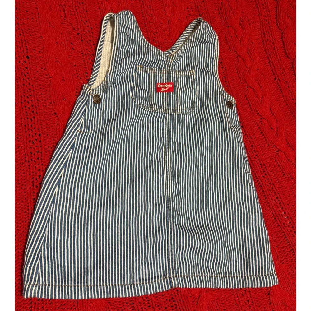 OshKosh Bgosh Toddler Girls Hickory Stripe Denim Jumper Dress Blue White 4T